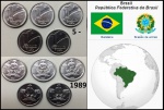 LOTE  COM 5 MOEDAS EM ESTADO SOBERBO DE CONSERVAÇÃO DE 1 CENTAVO ANO 1989 UM SHOW