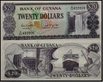 GUYANA  - CEDULA GRANDE EM ESTADO FLOR DE ESTAMPA DE CONSERVAÇÃO DE 20 DOLLARS   ANO 1966