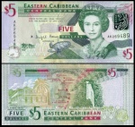 EASTERN CARIBEAN 5 Dollars 2008 SERIE RAINHAS - EM ESTADO FLOR DE ESTAMPA DE CONSERVAÇÃO