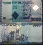 TANZANIA - CEDULA EM ESTADO FLOR DE ESTAMPA  DE CONSERVAÇÃO DE 1000 SHILLINGS