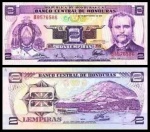 HONDURAS - CEDULA  EM ESTADO FLOR DE ESTAMPA DE CONSERVAÇÃO DE 2 LEMPIRAS   DO ANO 1976