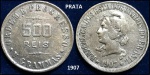 PRATA DO BRASIL DO ANO 1907 - MOEDA DE 500 RÉIS EM MUITO BOM ESTADO DE CONSERVAÇÃO CONFORME A FOTO EXIBIDA