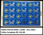 RARA FOLHA RHM C 2440 - Ano 2002 - Folha Completa R$ 132,00 - SELO EM BÉLISSIMO ESTADO DE CONSERVAÇÃO