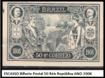 ESCASSO Bilhete Postal 50 Réis República ANO 1908 - PEÇA  EM BÉLISSIMO ESTADO  DE CONSERVAÇÃO -