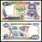ZAMBIA CEDULA  DE  100 Kwacha ANO 1991 - EM ESTADO FLOR DE ESTAMPA DE CONSERVAÇÃO