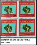 QUADRA BIENAL DE SÃO PAULO  SELO DO ANO 1969 QUADRA COM MUITO BOM VALOR DE CATÁLOGO  - QUADRA EM EXCELENTE ESTADO  DE CONSERVAÇÃO CONFORME FOTO EXIBIDA