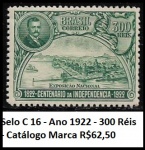 BRASIL - SELO ESCASSO RHM C 16 DO ANO 1922 VALOR DE CAT R$ 62 REAIS - SELO EM ESTADO MINT DE CONSERVAÇÃO