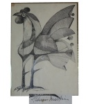 Aldemir Martins, pena sobre cartão representando galo, cid,  com alguns pontos  mofados, 23 x 32 cm. Este lote encontra-se em Copacabana, RJ.