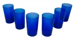 ANOS 60 - Jogo de 6 copos longos para uísque em demi cristal azul turquesa. Mede 14,5cm altura.