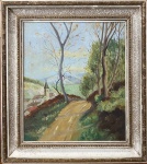 MAIDY - Graciosa obra em óleo sobre placa representando paisagem européia com casarios, assinada no canto inferior direito, protegida por moldura de madeira patinada. Medida total 35 x 39cm.