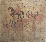 ESCOLA SUL AMERICANA - Antiga obra representando boiada sobre seda, periodo cubista. Ausencia de moldura, possui perda do tempo. Mede 96 x 90cm.