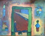 THEREZINHA CASTRO - Elegante obra em óleo sobre tela de estilo abstrato intitulada "PORTA PARA O INFINITO". Assinada no canto inferior direito, datada 1995 e dedicada. Ausência de moldura. Mede 81cm x 1mcm.