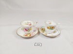 2 Miniaturas Xícaras coleção  Porcelana Queens e Royal Albert Decorada Flores Mês Março e Abril. Medida: 4 cm x 4 cm e pires 7,5 cm