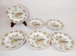 Antigo Jogo de 6 Pratos Massas em Porcelana Steatita decorado Aves e Flores. Medida: 23 cm