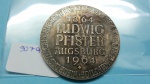 3079 - Medalha Ludwig Pfister Augsburg 1864 - 1964Prata, aproximadamente 23,9 gr, Diâmetro aprox:.. 40 milímetros