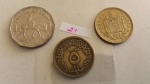 21 - 03 moedas Universais – Parte de uma Coleção de Moedas do Mundo – Egito, Argentina e Espanha