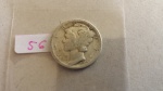 56 – Moeda de PRATA 900 – MERCURY DIME - Estados Unidos da América – Ano de 1919   -  Estado de Conseração MBC