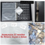 Álbum para 92 moedas , 10 folhas para armazenar cédulas + 30 moedas diversas