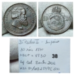 D. Pedro II, Império. 10 Réis 1870 MBC+ - VF30. <br>Ref. Cat. Bentes 2022 MBC 80,00/ SOB 250,00/ FC 600,00 <br>Nº38