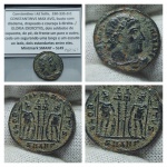 36 - MGR164 - Constantino I AE FOLLIS 330-335 d.C Cunhado em Antióquia ( SMAN  ) / Moeda com Bela Patina desértica,  avermelhada com pontos verde claro, oportunidade Legendas bem visiveis. Peça singular.