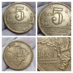 Nº88 5 Cruzeiros 1943 - Amarelinha - Bronze Alumínio - Moedas Brasil
