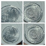 Moeda DEFEITO FIM DE CHAPA 50 centavos de 1957. 
Nº34