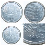 Moeda DEFEITO 10 centavos de 1994 REVERSO INVERTIDO e DATA VAZADA. 
Nº54