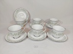 Jogo de 6 xicaras de chá em porcelana noritake decorada Flores friso prata. Medida 8 cm x 9 cm