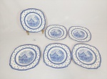 Jogo de 6 Pratos pão em Faiança Inglesa  tonalidade Azul e Branco com cena campestre. medida 15 cm .1 prato apresenta pequenas manchas