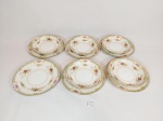 Jogo de 5 Cumbucas com 6   pratos  para sobremesa porcelana manufatura  CElebrate  Japonesa   esmaltada  com flores borda Verde. medida cumbucas 2,5 cm x 13,5 cm e pires 16 cm