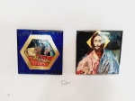 2 Azulejos Decorativos Pintados a Mão Arte Sacra. Medida 11 cm x 11 cm