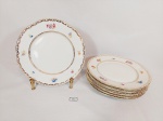 Jogo de 6 Pratos sobremesa porcelana polonesa decorada flores e ouro  medida 17 cm