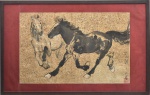 China Séc XIX /XX - Cavalos, desenho assinado, 40 x 63 cm. Necessita ser restaurado.