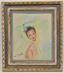 J. Haimjtelin - "Dame au Drapeau", óleo sobre tela assinado, 45 x 36 cm e com moldura 66 x 58 cm.