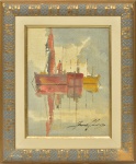 Sansão Pereira  Marinha com Barcos, ost, assinado, 40 x 30 cm.