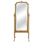 Louis XVI - Elegante espelho em madeira entalhada e dourada, com mobilidade para posição do mesmo, apoiado em 4 pés com terminações em para de leão. Altura total 174 x 69 x 48 cm. Altura somente do espelho   cm.