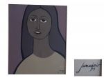 JANUÁRIO - OST - Representando rosto feminino, acid, datado 95, emoldurado, 45 x 37 cm.