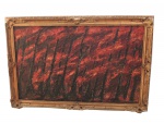 ANDREA ARANDANI - Espátula sobre tela Eucatex, intitulado e datado no verso, Queimada 2000, 64 x 103 cm.  Moldura danificada.