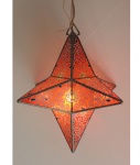 Luminária de vidro arrematado em metal prateado decorado com desenhos simétricos representando estrela de 6 pontas 27 x 27 cm.