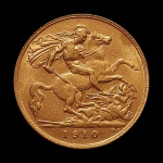 Moeda da Inglaterra - 1/2 Libra / Sovereign - Edward VII - 1910 - Ouro (.9167)  3.99 g  20 mm