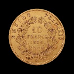 Moeda da França - 10 Francs - Napoleon III - 1856 - Ouro (.900) • 3.22 g • 19 mm - KM#784