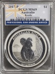 Moeda da Australia - 1 Dollar - 2017  (P) - Série Koala - Graduada PCGS MS69 - PROOF - Prata (.999)  31.1 gr  40.6 mm