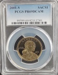 Moeda dos Estados Unidos - 1 Dollar - 2001 (S) - Sacagawea - Certificada PGCS PR69DCAM - PROOF - Aço Revestido de Bronze - Linda peça