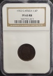 Moeda da Africa do Sul - 1/4 Penny - Elizabeth II - 1955 - Graduada NGC PF 65 RB - Bronze  2.83 g  20.2 mm - KM#44