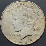 Moeda dos Estados Unidos - 1 Dollar Peace - 1928 S - Prata (.900) • 26.7 gr • 38.1 mm - Data escassa