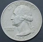 Moeda dos Estados Unidos - 25 Cents /Quarter Dollar - 1951 - Prata (.900) • 6.25 g • 24.26 mm