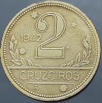 Moeda do Brasil - 2 Cruzeiros - 1942 - V238 - República - Bronze-alumínio - Data Difícil
