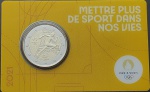 Moeda da França - Cartela com moeda 2 Euros - 2021 - Jogos Olímpicos de Paris 2024 - Tema `Mettre Plus de Sport Dans Nos Vies` - Bimetálica - Lançamento!!