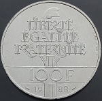 Moeda da França - 100 Francs - 1988 - Prata (.950) • 15 g • 31 mm - KM# 966a