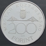 Moeda da Hungria - 200 Forint (National Bank) - 1993 - Proof - Prata (.500) • 12 g • 32 mm - KM#689